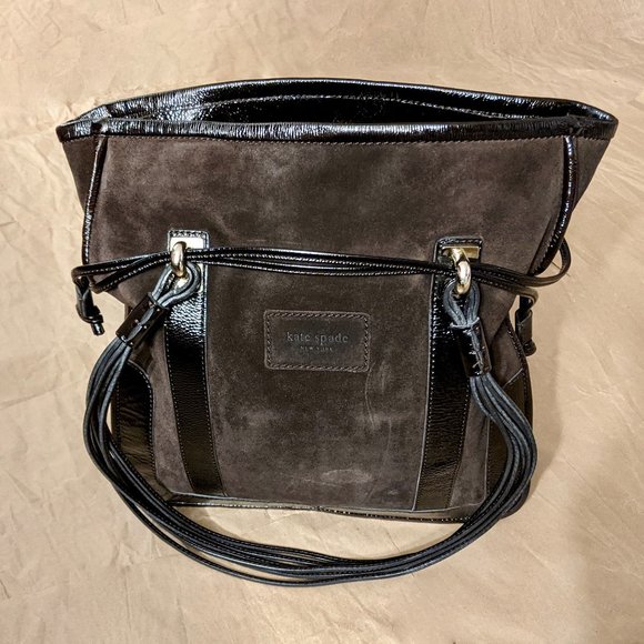 Kate Spade Suede and Patent Leather Tote (Brown) - Picture 1 of 12